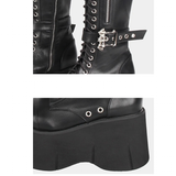 Women's Goth Zip Buckle Motorcycle Boot - Black - Knee High Boots - 47 B - PU Leather - image 9