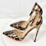 Women's Patent Leopard Stiletto Sandals - Leopard - 12cm - 46 B - Genuine Patent Leather - image 13