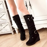 Women's Mid-Calf Suede Wedge Stud Boot - Suede - Brown Camel - 11 B - PU Suede Leather - image 32