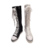 Women's Knee High Platform Canvas Boots - Black - High Top Canvas Sneakers - 40 B - Canvas - image 5