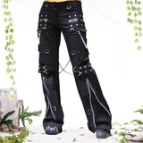 Women's Men's Y2k Punk Rivet Chain Pants - Black - Punk Pants - 37 - Polyester - image 9