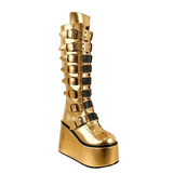 Women's Gold Black Buckle Strap Boots - Gold - Buckle Boots - 46 B - PU Leather - image 5