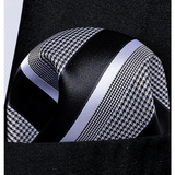 Men's 3 Pcs Black White Striped Tie Set - Black/White - 3 Pcs Necktie Set / 8803 - One Size - Silk - image 3