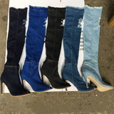 Women's Denim Over Knee Stiletto Boots - Light Blue - Stiletto Boots - 41 B - PU/Canvas - image 11