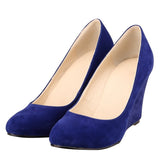 Women's High Heeled Flock Wedge Pumps - Blue - Women High Heels - 42 B - PU Flock Leather - image 2