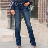 Women's Embroidered Micro Flared Jeans - Blue - Embroidered Jeans - 4XL - Polyester Denim - image 6