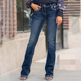 Women's Embroidered Micro Flared Jeans - Blue - Embroidered Jeans - 4XL - Polyester Denim - image 4