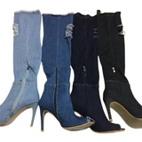 Women's Denim Over Knee Stiletto Boots - Light Blue - Stiletto Boots - 41 B - PU/Canvas - image 16