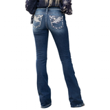 Women's Embroidered Micro Flared Jeans - Blue - Embroidered Jeans - 4XL - Polyester Denim - image 9