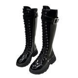 Women's Patent Buckle Strap Lace Up Boot - Black - Boot - 42 B - PU Patent Leather - image 35