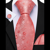 Men's 3 Pcs Pretty Salmon Flowers Tie Set - Salmon - Necktie / 1837 - One Size - Polyester - image 5