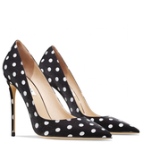 Women's Silk Polka Dot Pointed Toe Heels - Black - 1 / 12cm Heel - 46 B - Silk/Leather - image 3