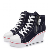 Women's High Platform Zipper Sneakers - Navy - Platform Sneakers - 43 B - Canvas - image 1