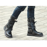 Men's Knee-High Combat Motorcycle Boots - Black - 3903 / Biker Boots - 38 B - PU Leather - image 7