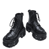Women's Leather Dark Punk Lace Up Boot - Black - Biker Boots - 46 B - Split Leather - image 1