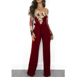 Women's Elegant Lace Evening Pantsuit - Black/Gold - Evening Jumpsuit - XXXL - Polyester Spandex - image 7