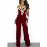 Women's Elegant Lace Evening Pantsuit - Black/Gold - Evening Jumpsuit - XXXL - Polyester Spandex - image 9