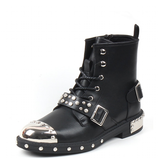 Men's Leather Gothic Rivet Ankle Boots - Black - Biker Ankle Boot - 43 B - Genuine Leather - image 1
