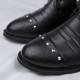 Men's Leather Lace Up Buckle Strap Boots - Black - Biker Boot - 45 B - Genuine Leather - image 23