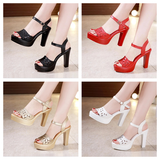 Women's Block Heel Platform Sandals - Black - 12 B - PU Leather - image 8
