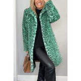 Women's Leopard Print Plush Coat - Khaki - Leopard Print Jacket - XXXL - Polyester - image 6