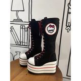 Women's Canvas Platform Wedge Sneakers - Black/White - Skull - Platform Sneakers - 46 B - Canvas - image 4