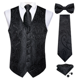 Men's 5 Pcs Silk Formal Waistco… - Black/Grey - 1 - MJ-0109-LH-0215 - 5 PCS - Vest Set - 3XL - Silk/Rayon/Polyester - image 9
