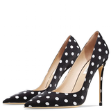 Women's Silk Polka Dot Pointed Toe Heels - Black - 1 / 12cm Heel - 46 B - Silk/Leather - image 1