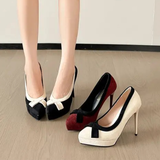 Women's Suede Bow Tie Platorm Heels - Black - 12cm Heel - 42 B - PU Suede Leather - image 2