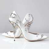 Women's Elegant Silk Formal Prom Stilettos - Gold - Embossed Shoe - 9.5 B - Silk/PU Leather - image 31