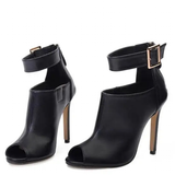 Women's High Buckle Strap Stiletto Sandal - Black - Buckle Strap Stilettos - 46 B - PU Leather - image 3