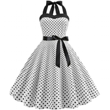 Women's Rockabilly Swing Halter Dress - White/Black - 1014 / Swing Dress - XXL - Polyester - image 7