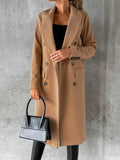 Women's Double Breasted Long Overcoat - Khaki - Women's Jacket - XXXL - Polyester - image 17