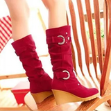 Women's Mid-Calf Suede Wedge Stud Boot - Suede - Brown Camel - 11 B - PU Suede Leather - image 18