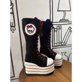 Women's Canvas Platform Wedge Sneakers - Black/White - Skull - Platform Sneakers - 46 B - Canvas - image 9