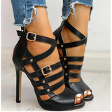 Women's Strappy Roman Stiletto Sandals - Black - Strappy Stilettos - 43 B - PU Leather - image 9
