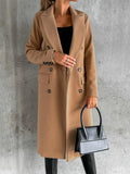 Women's Double Breasted Long Overcoat - Khaki - Women's Jacket - XXXL - Polyester - image 21