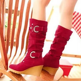 Women's Mid-Calf Suede Wedge Stud Boot - Suede - Brown Camel - 11 B - PU Suede Leather - image 20