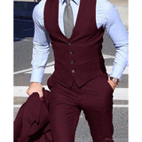 Men's 3 Pcs Formal Grooms Suit Slim Fit - Burgundy - 3 Pcs Suit - 6XL - Polyester - image 12