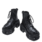 Women's Leather Dark Punk Lace Up Boot - Black - Biker Boots - 46 B - Split Leather - image 3