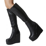 Women's High Luxury Gothic Platform Boots - Black - 1 / Lace Up - 10 B - PU Leather - image 32