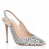 Women's Metallic Bling Bridal Slingbacks - Black - 2 / 6cm / Metallic Heels - 41 B - PU Leather - image 3