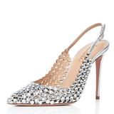 Women's Metallic Bling Bridal Slingbacks - Black - 2 / 6cm / Metallic Heels - 41 B - PU Leather - image 1
