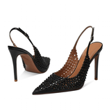 Women's Metallic Bling Bridal Slingbacks - Black - 2 / 6cm / Metallic Heels - 41 B - PU Leather - image 26