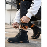 Men's Steel Cap Toe High-Top Work Boots - Black - 48 B - PU Leather - image 25