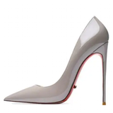 Women's Red Bottom High Heeled Pumps - Grey - 1 / Patent / 12cm - 43 B - Genuine Patent Leather - image 10