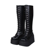 Women's Punk Motorcycle Platform Boots - Black - Punk Boots - 47 B - PU Leather - image 1