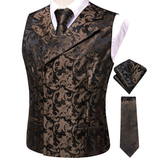 Men's 4 Pcs Formal Floral Tie Vest Sets - Brown - 4pc Tie Set - HT-MJ-0093 - 3XL - Silk - image 7