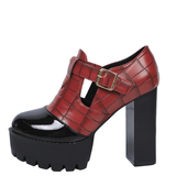 Women's Chunky Block Heeled Mary Janes - Red - High Mary Janes - 42 B - PU Leather - image 45
