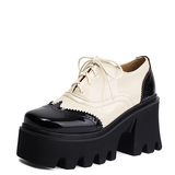 Women's British Walker Chunky Platforms - Black/Beige - Platform Chunky Shoes - 43 B - PU Patent Leather - image 1